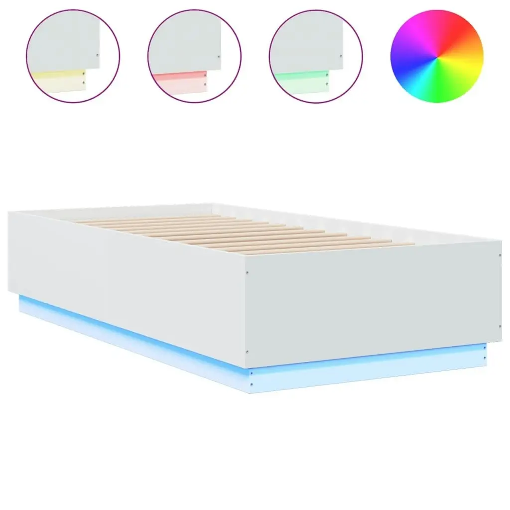 Bed Frame with LED Lights White 90x190 cm Engineered Wood 3209660