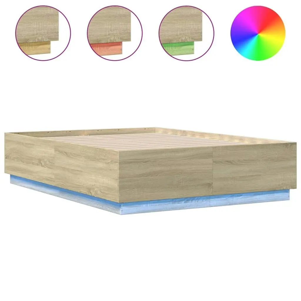 Bed Frame with LED Lights Sonoma Oak 135x190 cm Engineered Wood 3209648