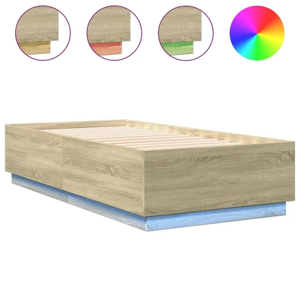 Bed Frame with LED Lights Sonoma Oak 90x190 cm Engineered Wood 3209662