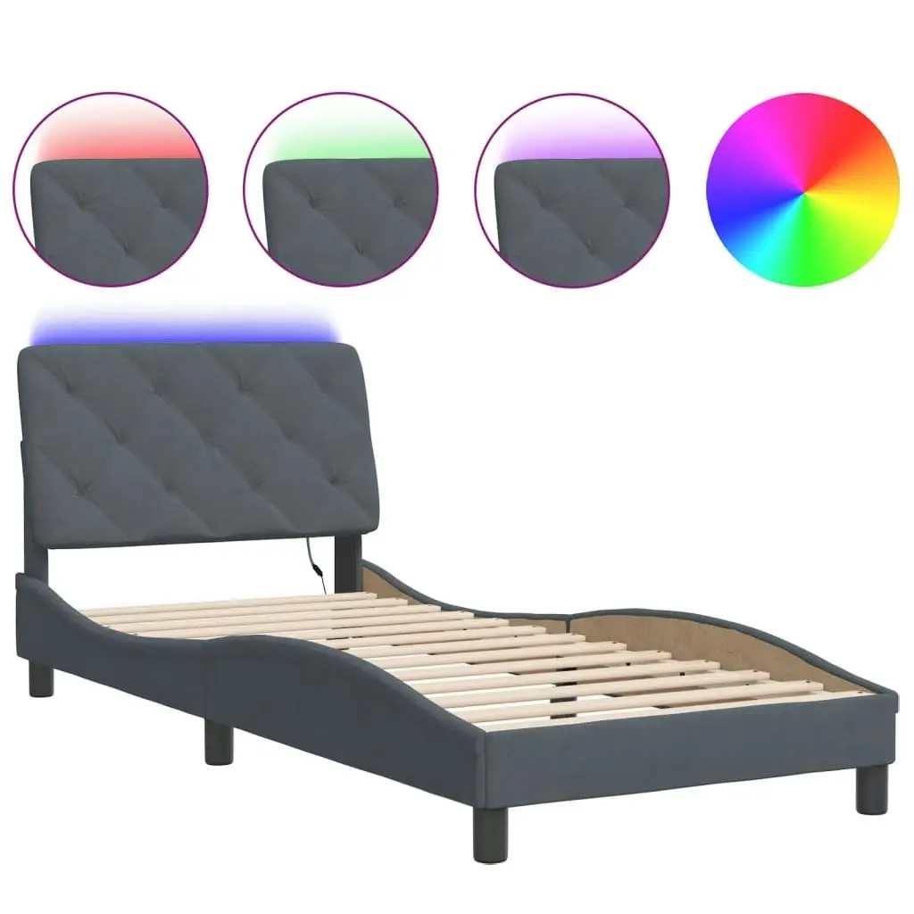 Bed Frame with LED Lights Dark Grey 90x190 cm Velvet 3213826