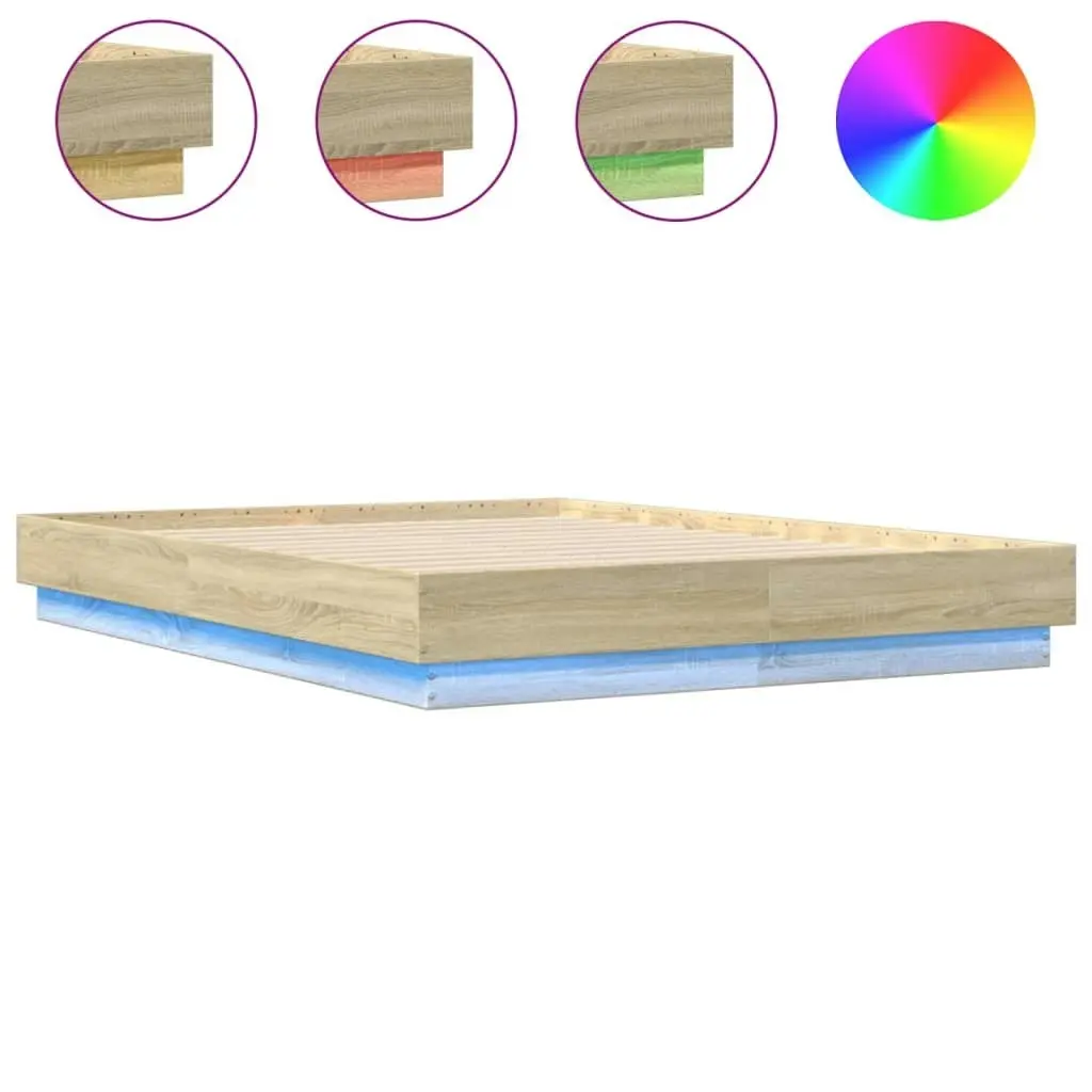 Bed Frame with LED Lights Sonoma Oak 135x190 cm 3209816