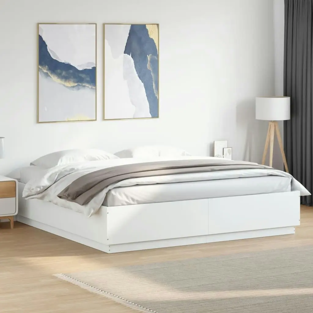 Bed Frame with LED Lights White 183x203 cm King Size Engineered Wood 3209590