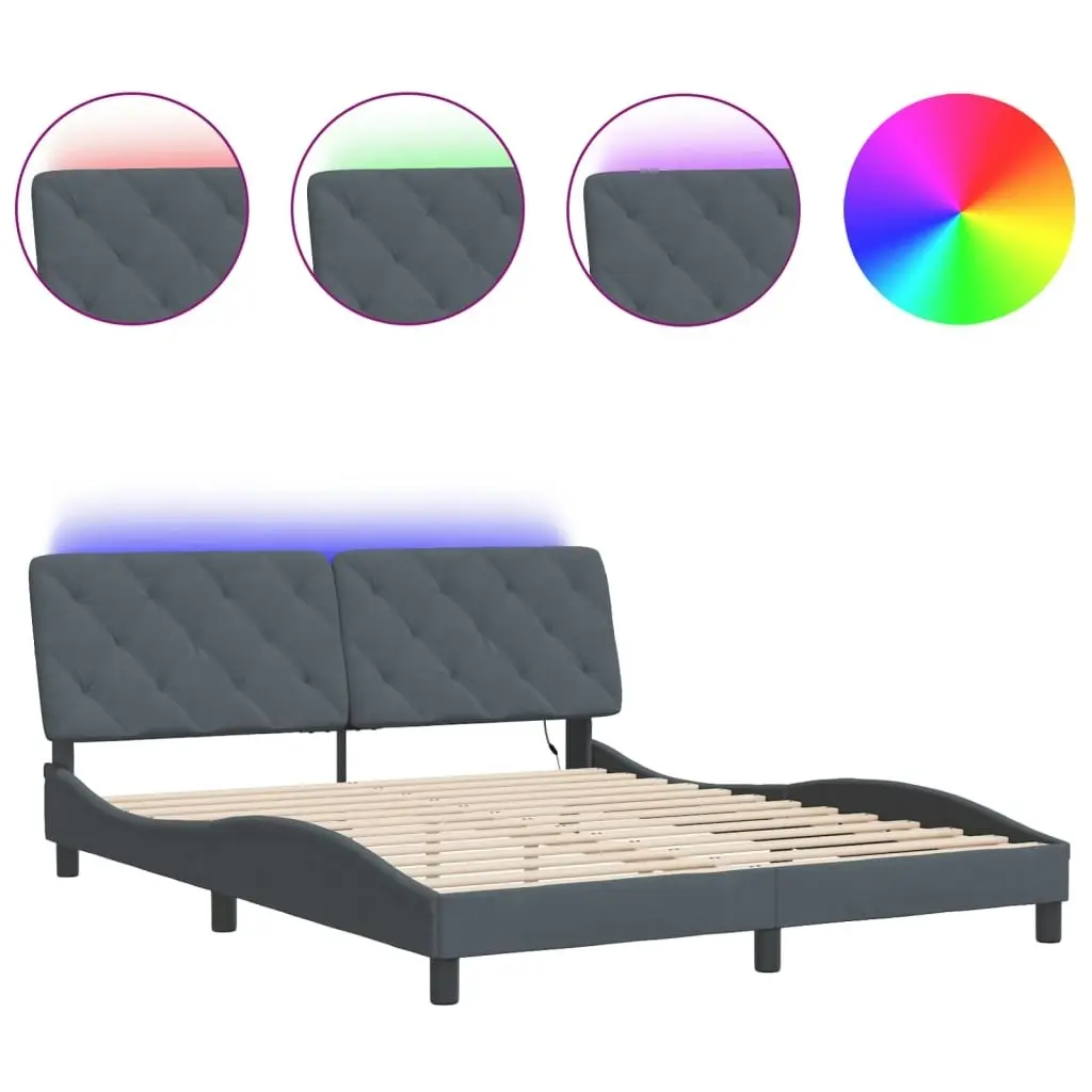 Bed Frame with LED Lights Dark Grey 153x203 cm Queen Size Velvet 3213886