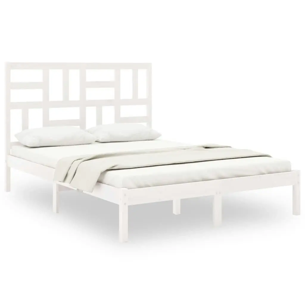 Bed Frame White Solid Wood 137x187 Double Size 3105926