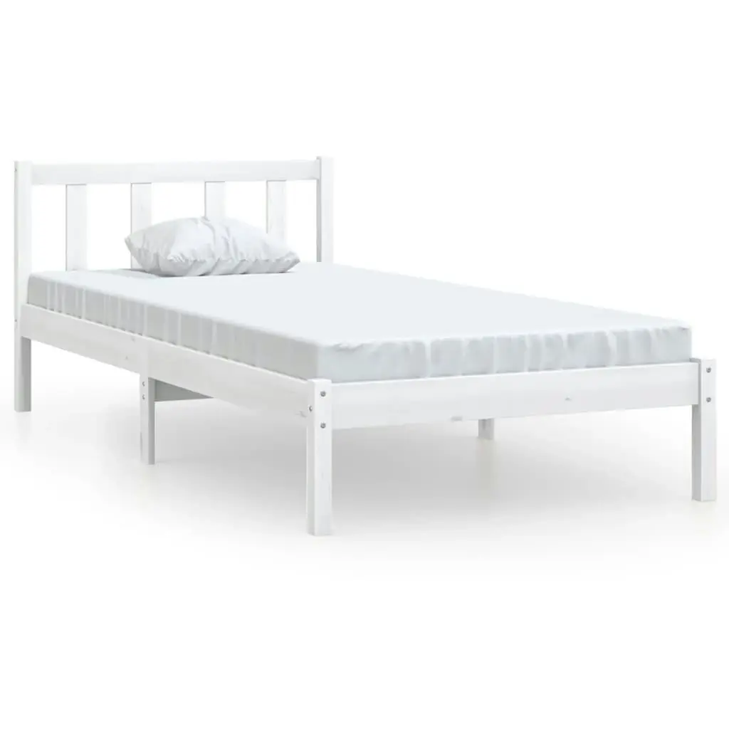 Bed Frame White Solid Wood Pine 92x187 cm Single Size 810048