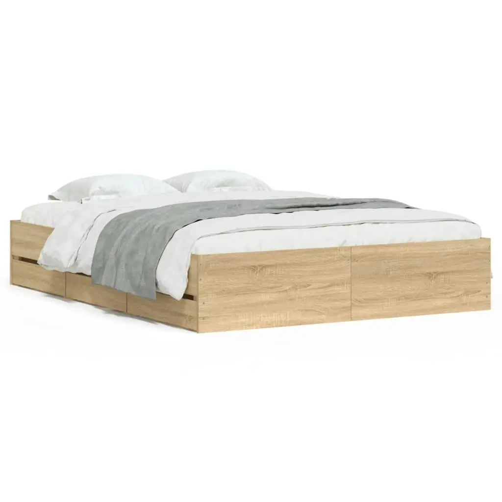 Bed Frame with Drawers Sonoma Oak 150x200 cm Engineered Wood 3207268