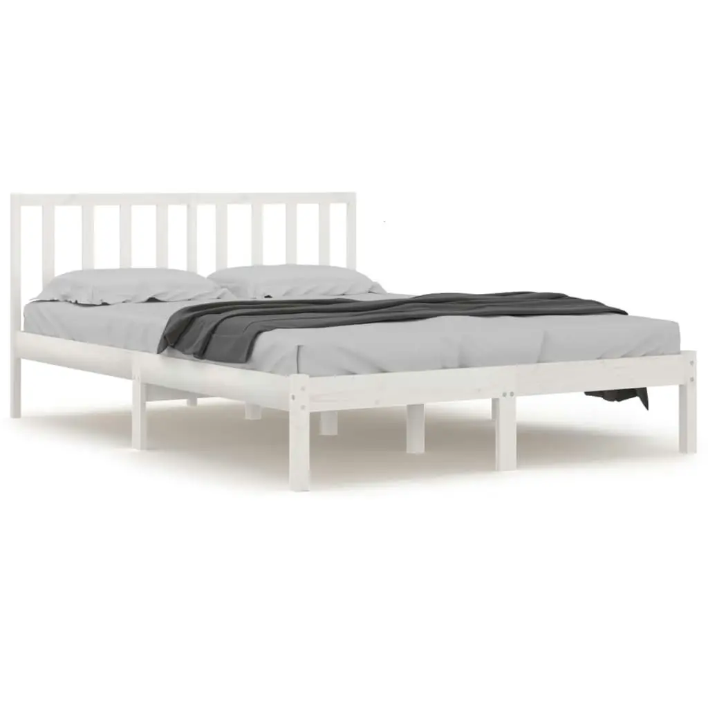 Bed Frame White Solid Wood Pine 183x203 cm King Size 3105087