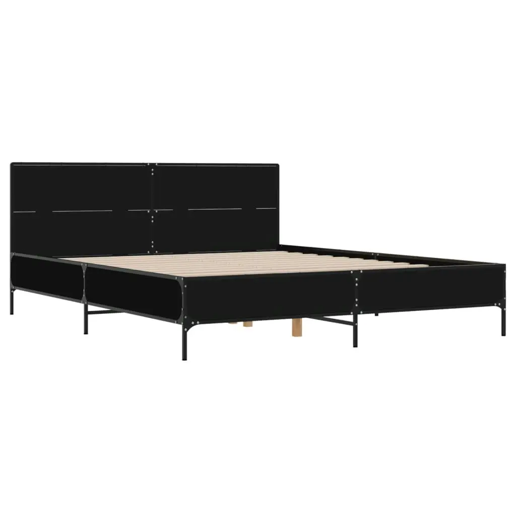 Bed Frame Black 135x190 cm Engineered Wood and Metal 3280027