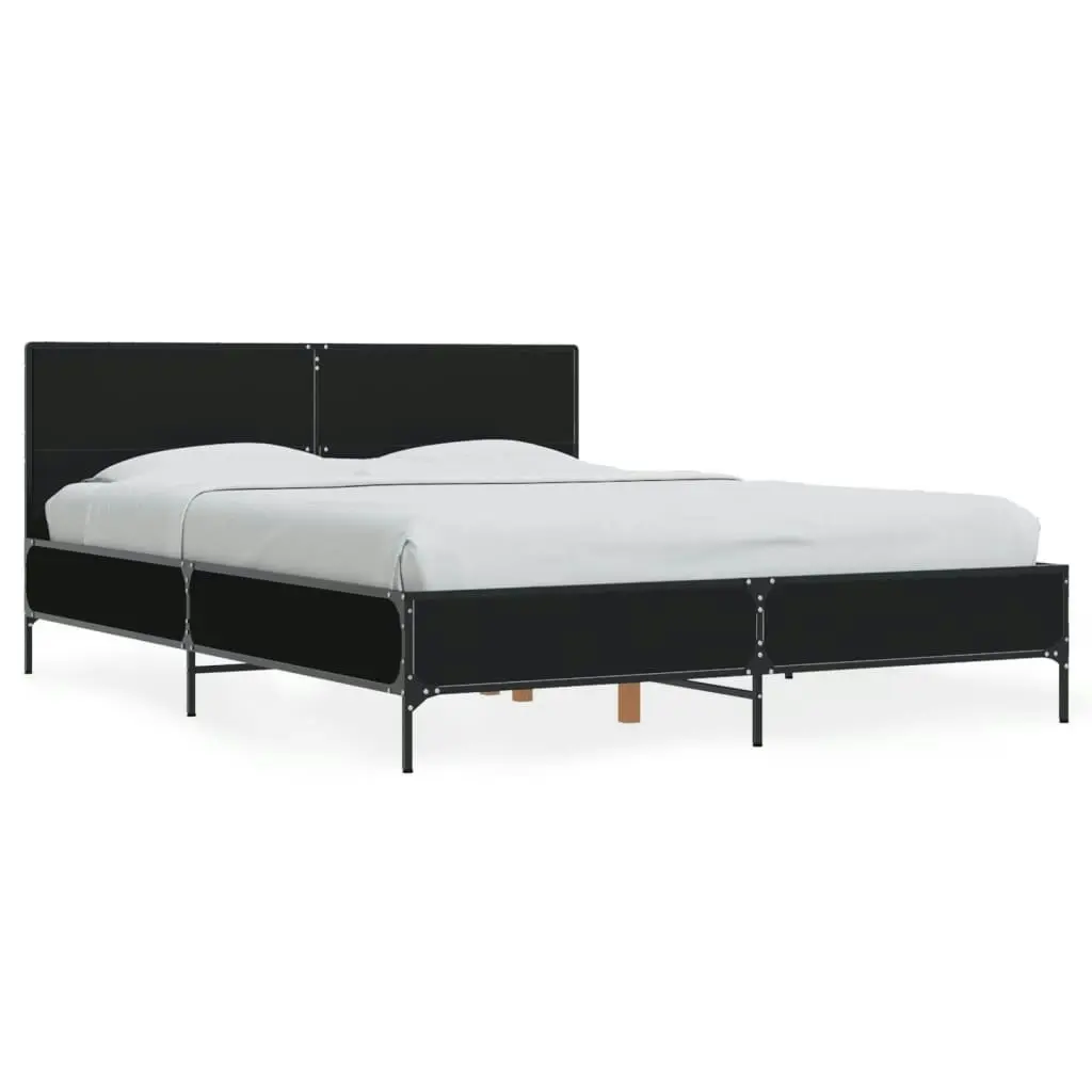 Bed Frame Black 135x190 cm Engineered Wood and Metal 3280027