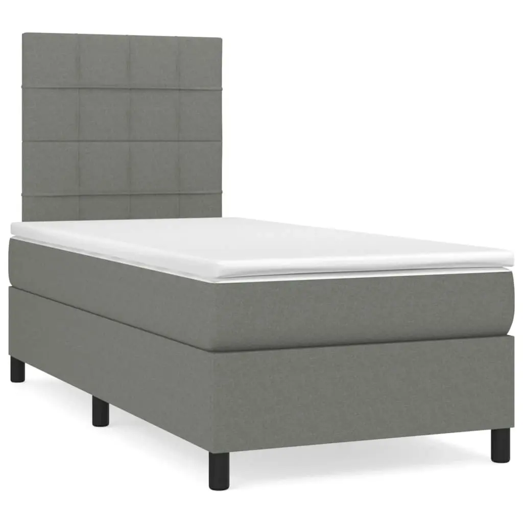 Box Spring Bed with Mattress Dark Grey 106x203 cm King Single Size Fabric 3145068