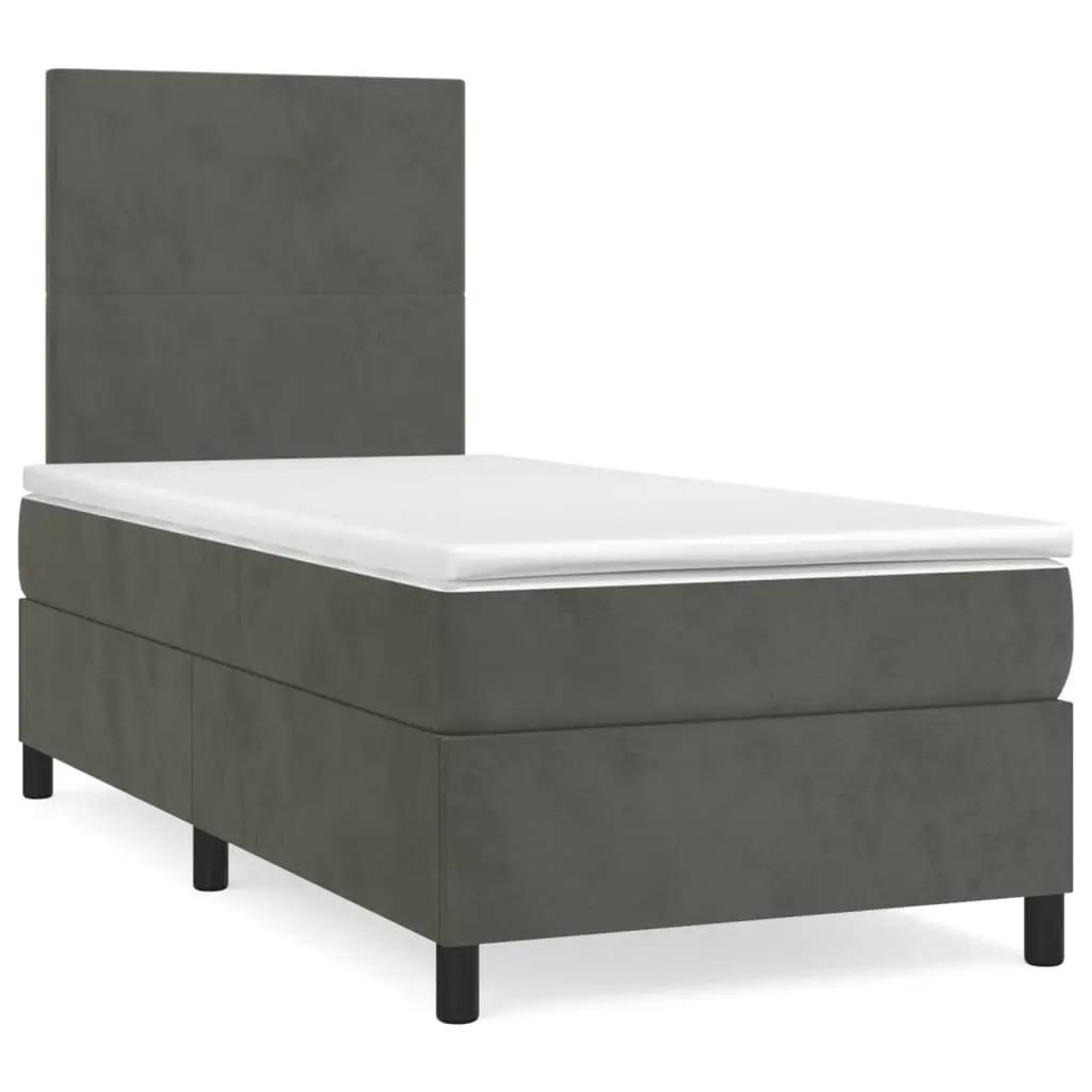 Box Spring Bed with Mattress Dark Grey 106x203 cm King Single Size Velvet 3145092