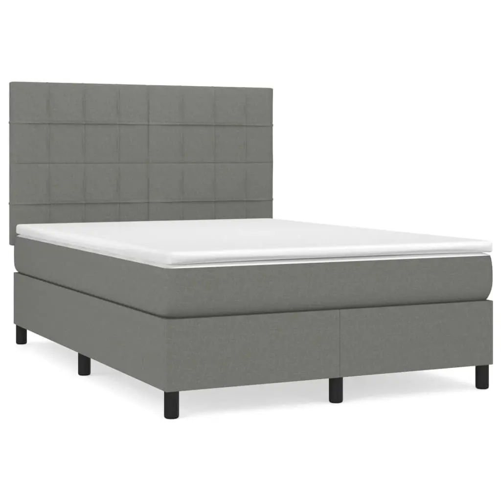 Box Spring Bed with Mattress Dark Grey 137x187 cm Double Size Fabric 3145066