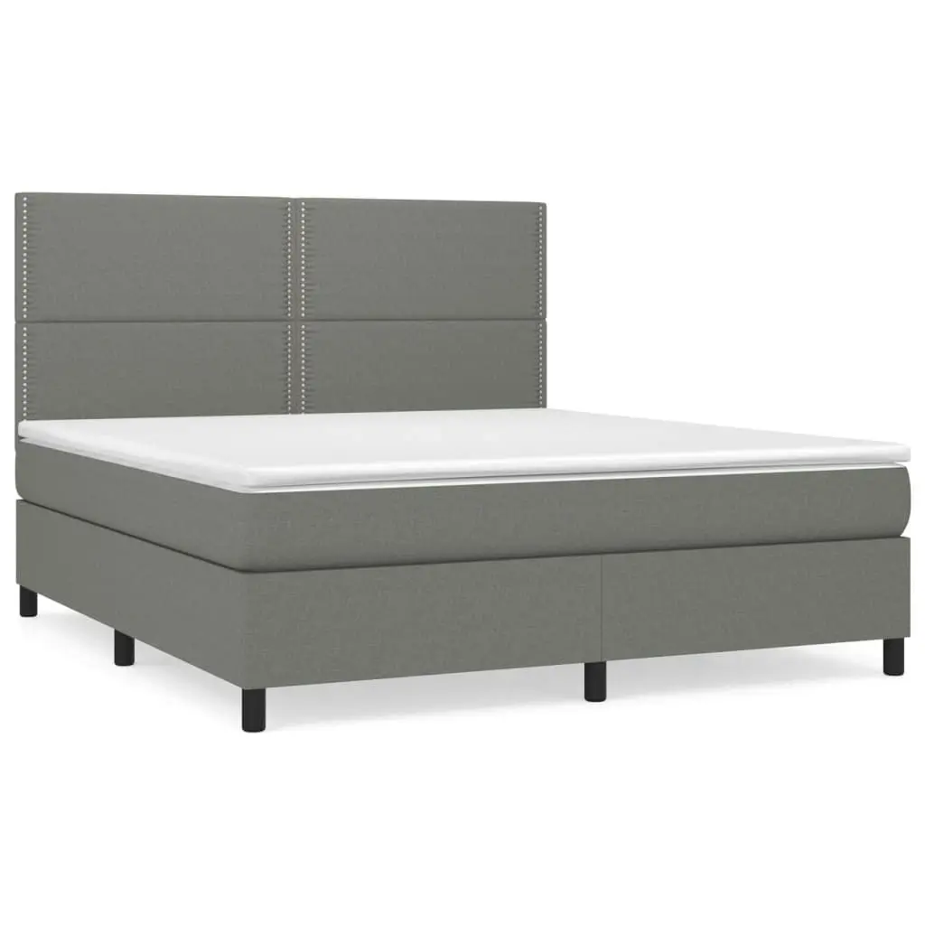 Box Spring Bed with Mattress Dark Grey 153x203 cm Queen Size Fabric 3145064