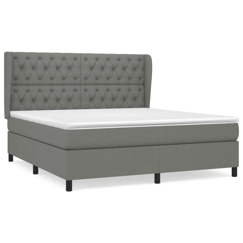 Box Spring Bed with Mattress Dark Grey 153x203 cm Queen Size Fabric 3145127