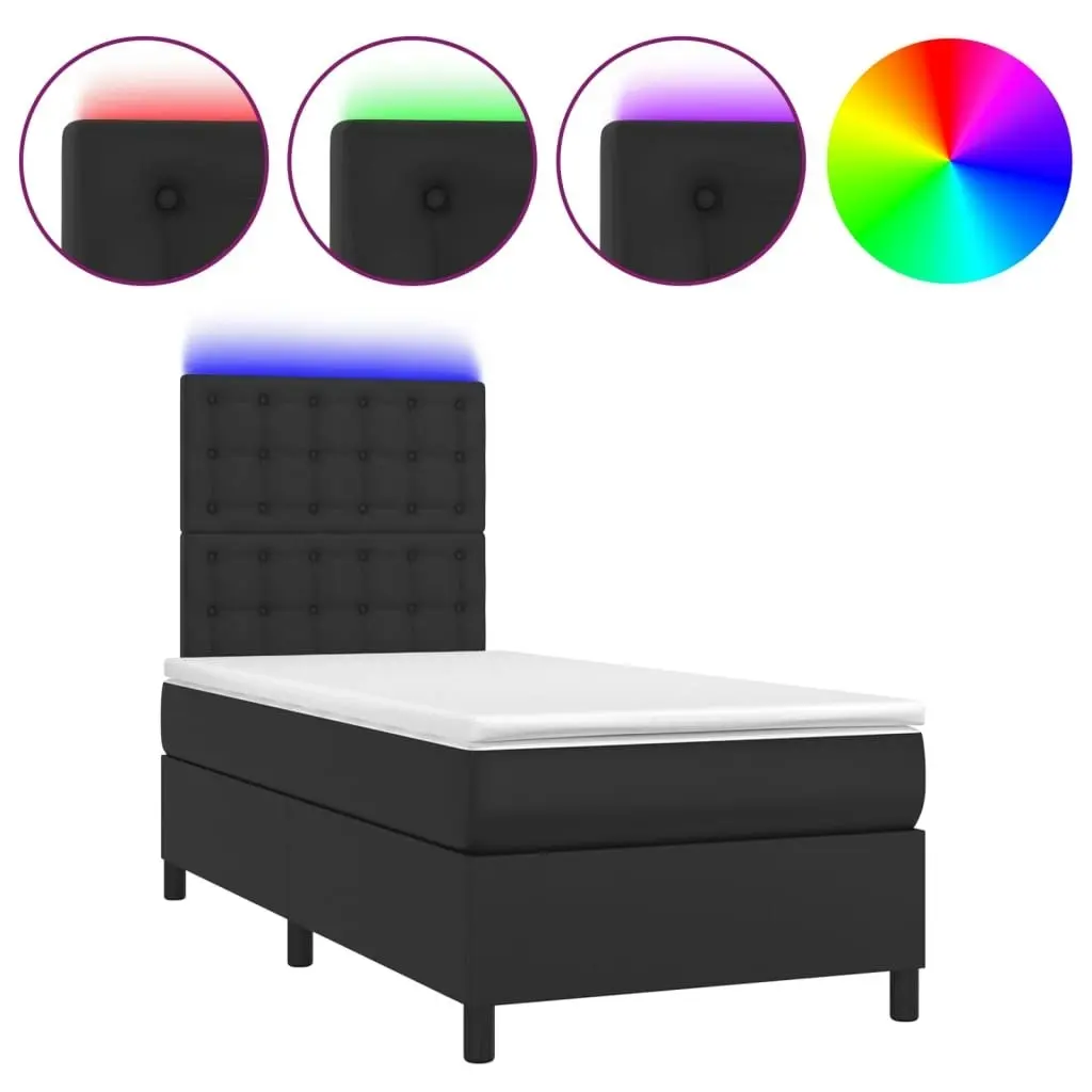 Box Spring Bed with Mattress&LED Black 106x203 cm King Single Size Faux Leather 3145242