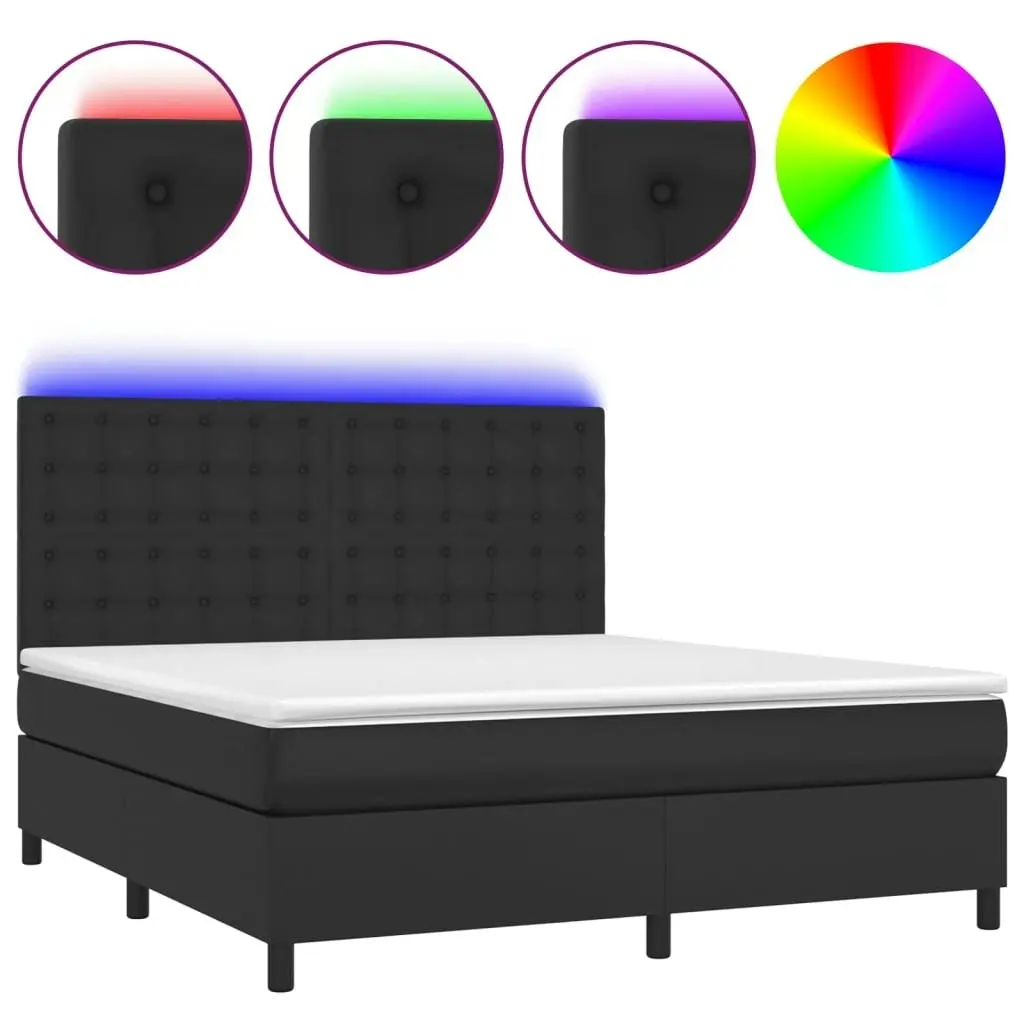 Box Spring Bed with Mattress&LED Black 153x203 cm Queen Size Faux Leather 3145241