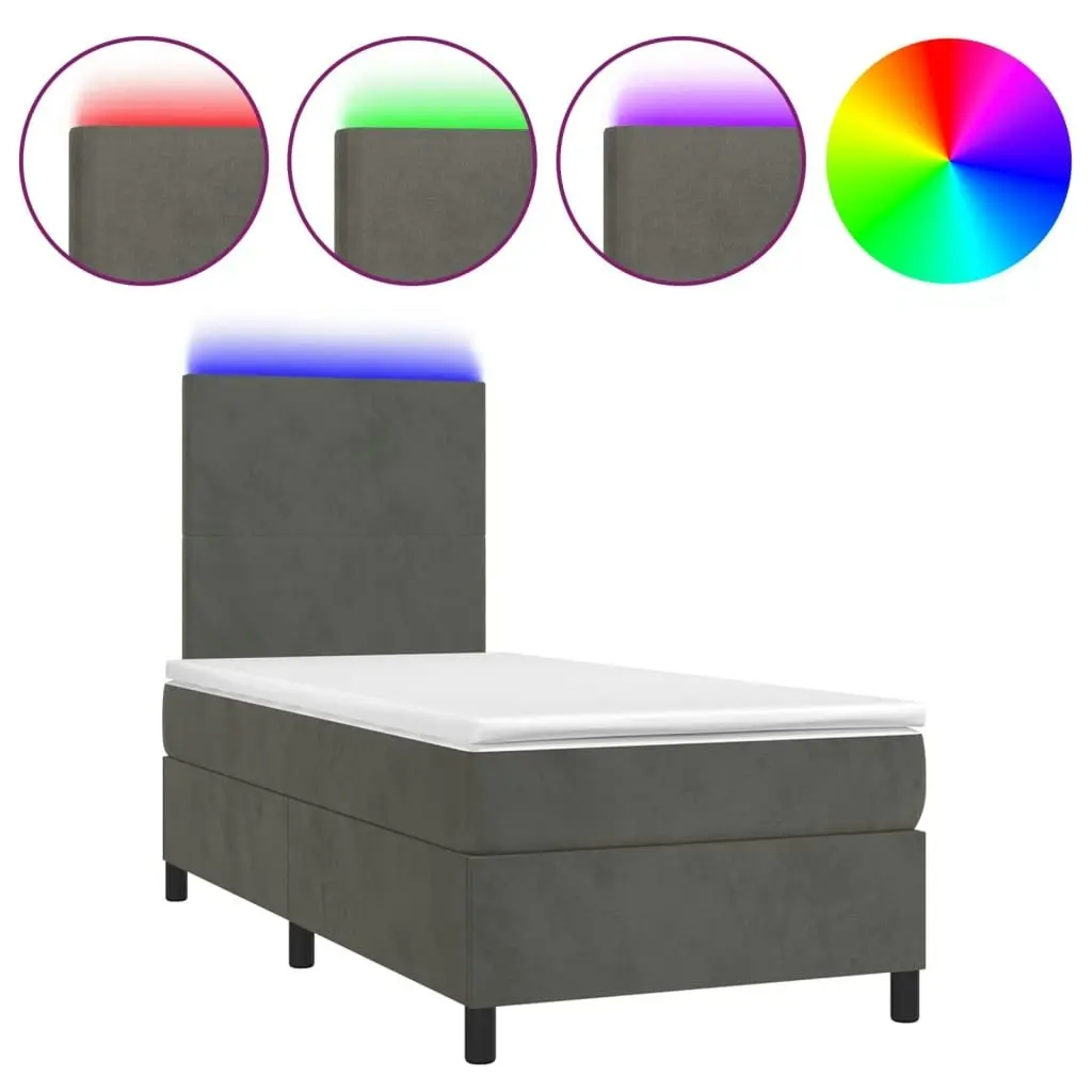 Box Spring Bed with Mattress&LED Dark Grey 106x203 cm King Single Size Velvet 3145245