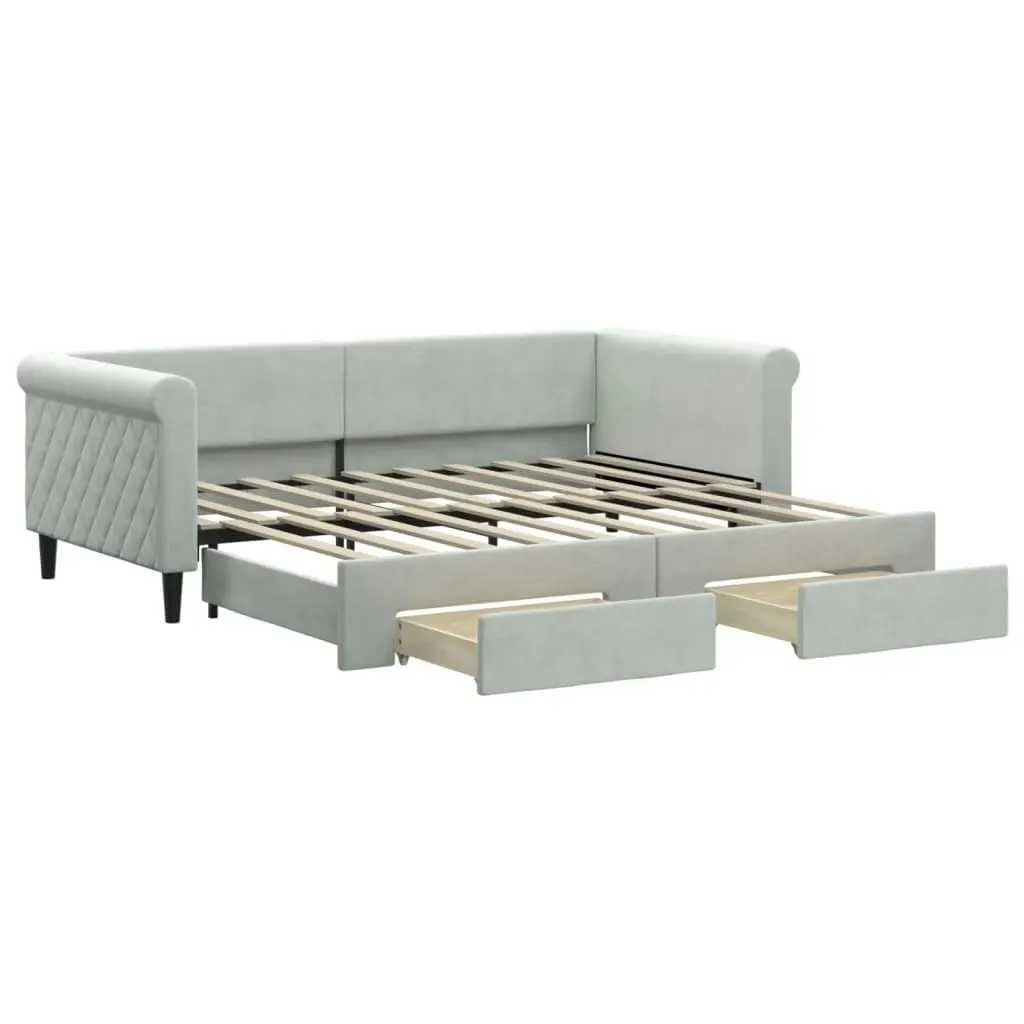 Daybed with Trundle and Drawers Light Grey 92x187 cm Single Size Velvet 3197832