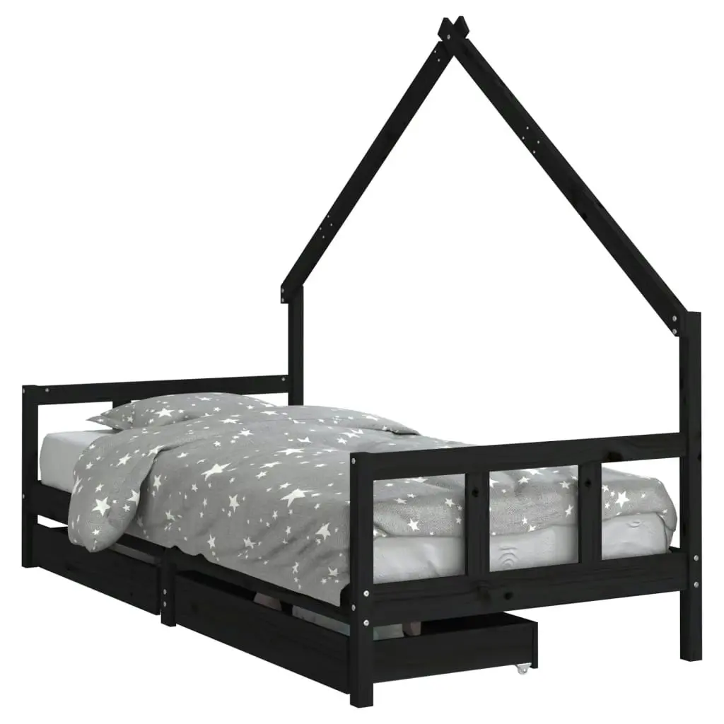 Kids Bed Frame with Drawers Black 90x190 cm Solid Wood Pine 834548