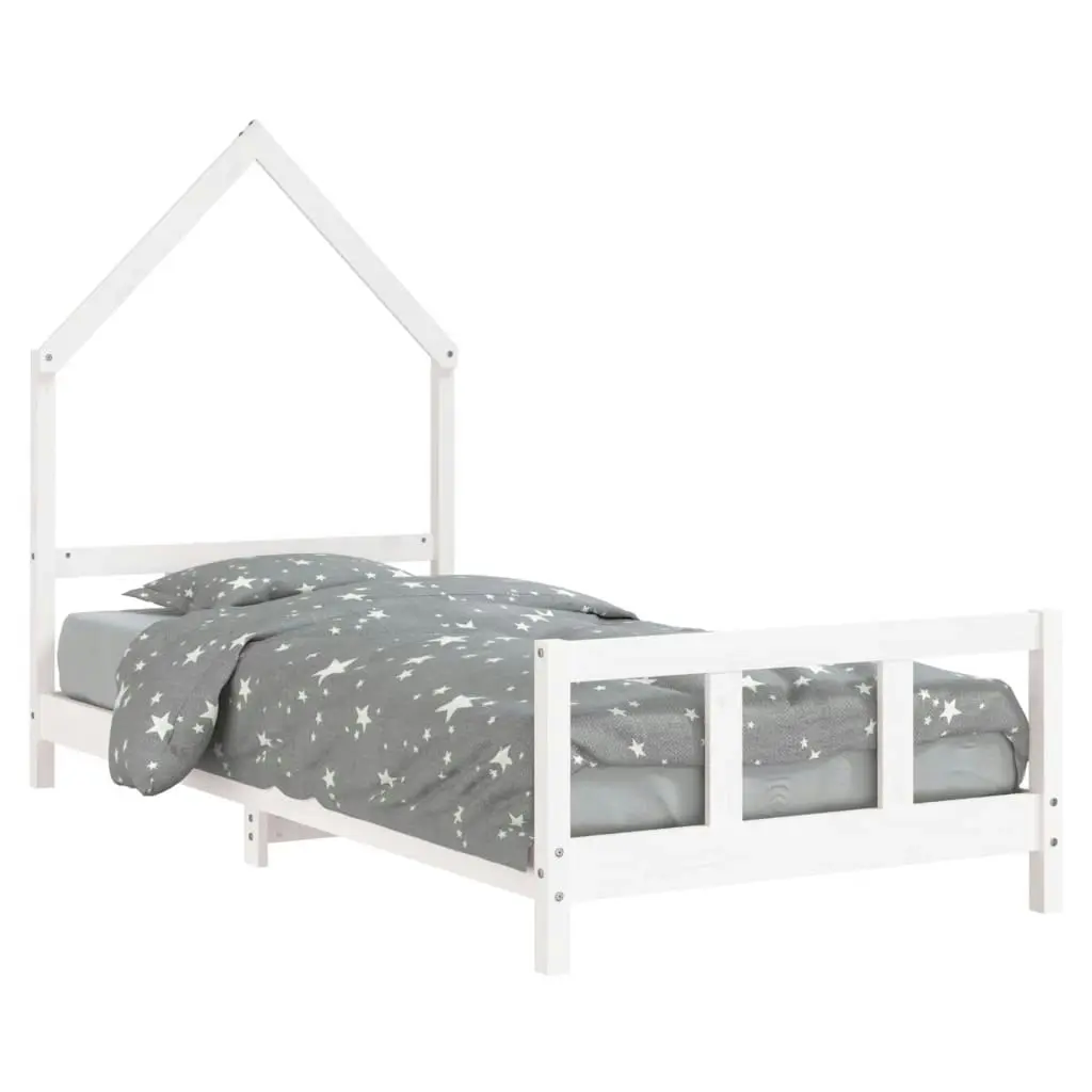 Kids Bed Frame White 92x187 cm Single Solid Wood Pine 834562