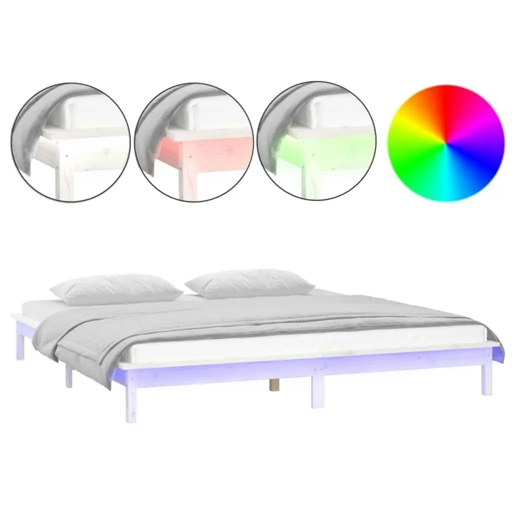 LED Bed Frame without Mattress White 150x200 cm Solid Wood 820612