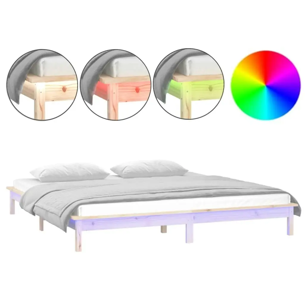 LED Bed Frame without Mattress 150x200 cm Solid Wood 820611