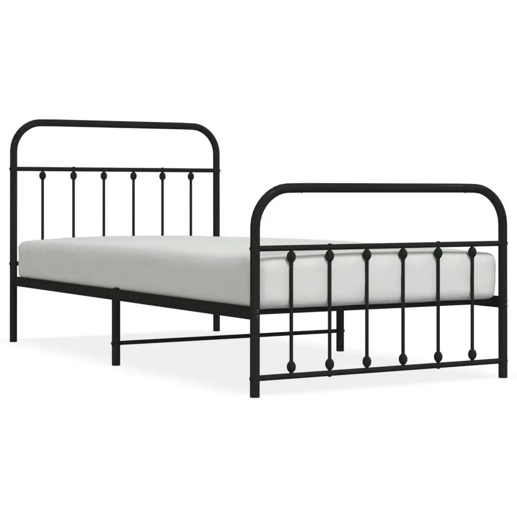 Metal Bed Frame with Headboard and Footboard Black 106x203 cm King Single Size 352592