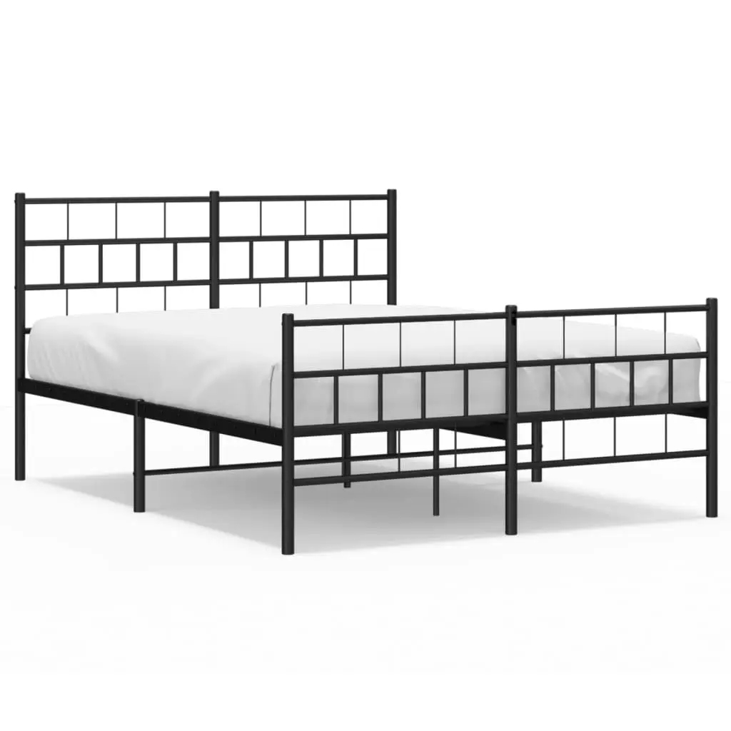 Metal Bed Frame with Headboard and Footboard Black 135x190 cm 355676