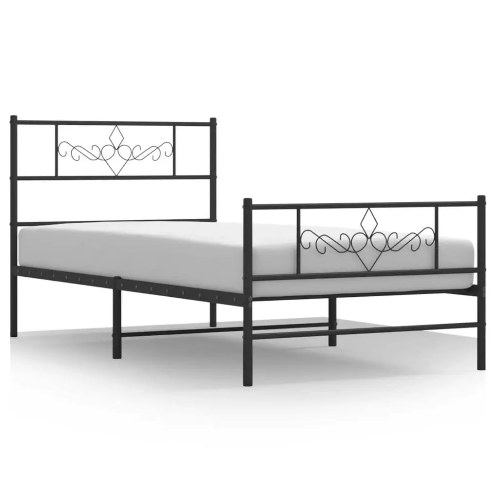 Metal Bed Frame with Headboard and Footboard Black 107x203 cm 355281