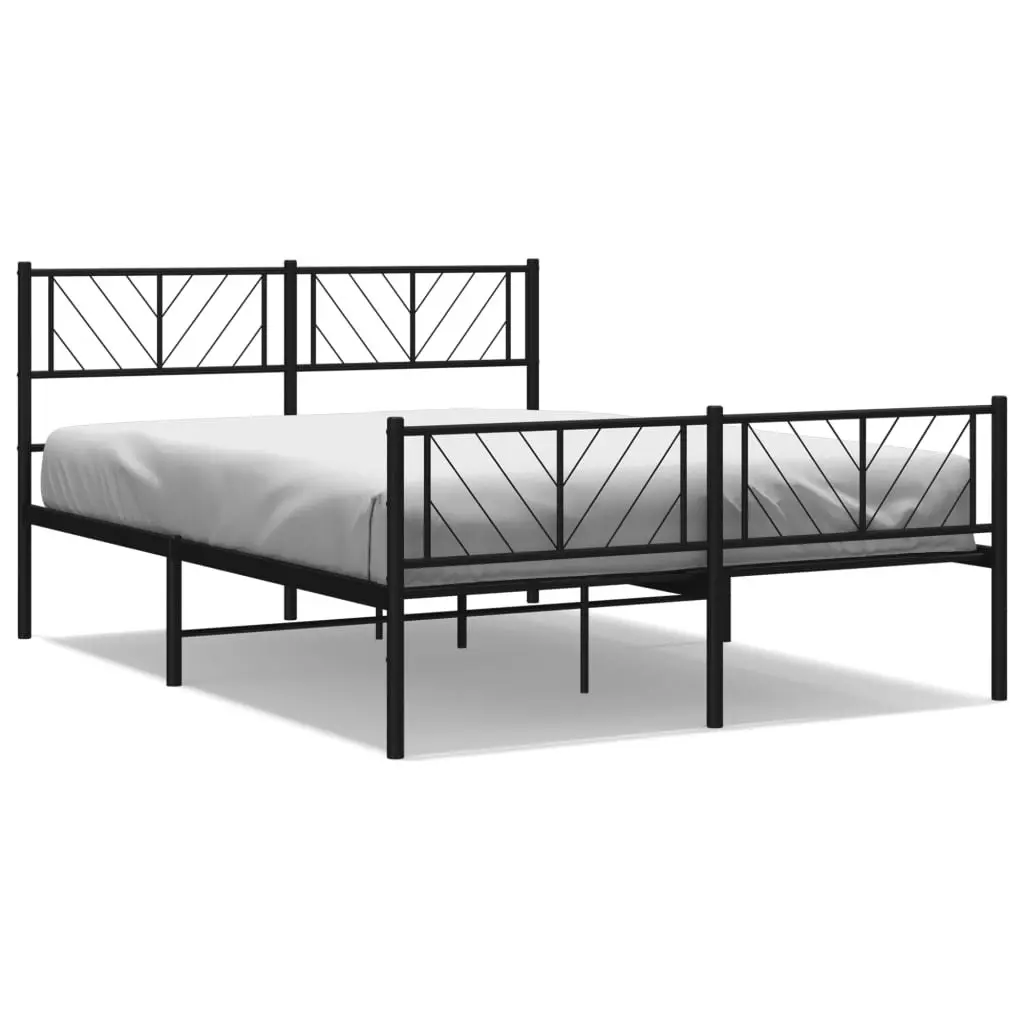 Metal Bed Frame with Headboard and Footboard Black 150x200 cm 372199