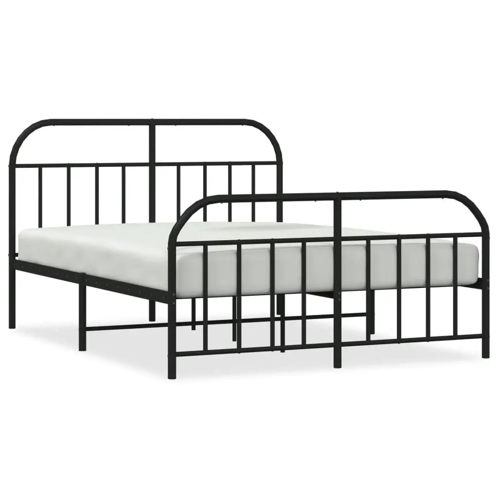 Metal Bed Frame with Headboard and Footboard Black 137x187 cm Double 353652