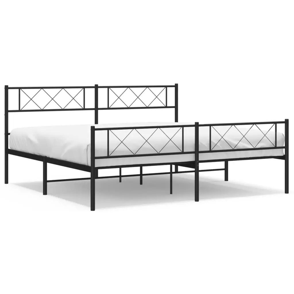 Metal Bed Frame with Headboard and Footboard Black 183x203 cm King Size 372299