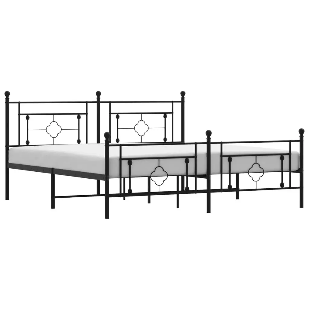 Metal Bed Frame with Headboard and Footboard Black 183x203 cm King Size 374361