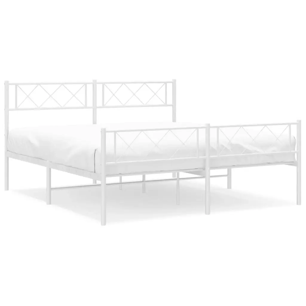 Metal Bed Frame with Headboard and Footboard White 135x190 cm 372343