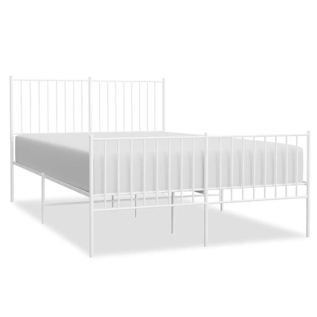 Metal Bed Frame with Headboard and Footboard White 137x187 cm Double 350948