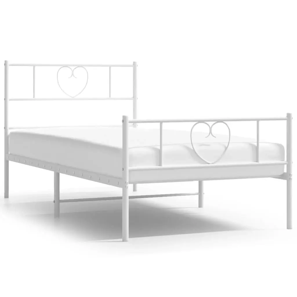 Metal Bed Frame with Headboard and Footboard White 107x203 cm 355526