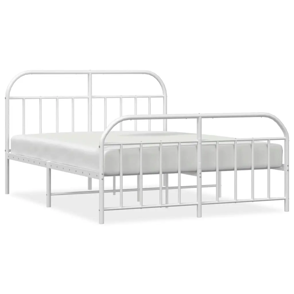 Metal Bed Frame with Headboard and Footboard White 153x203 cm Queen 353704