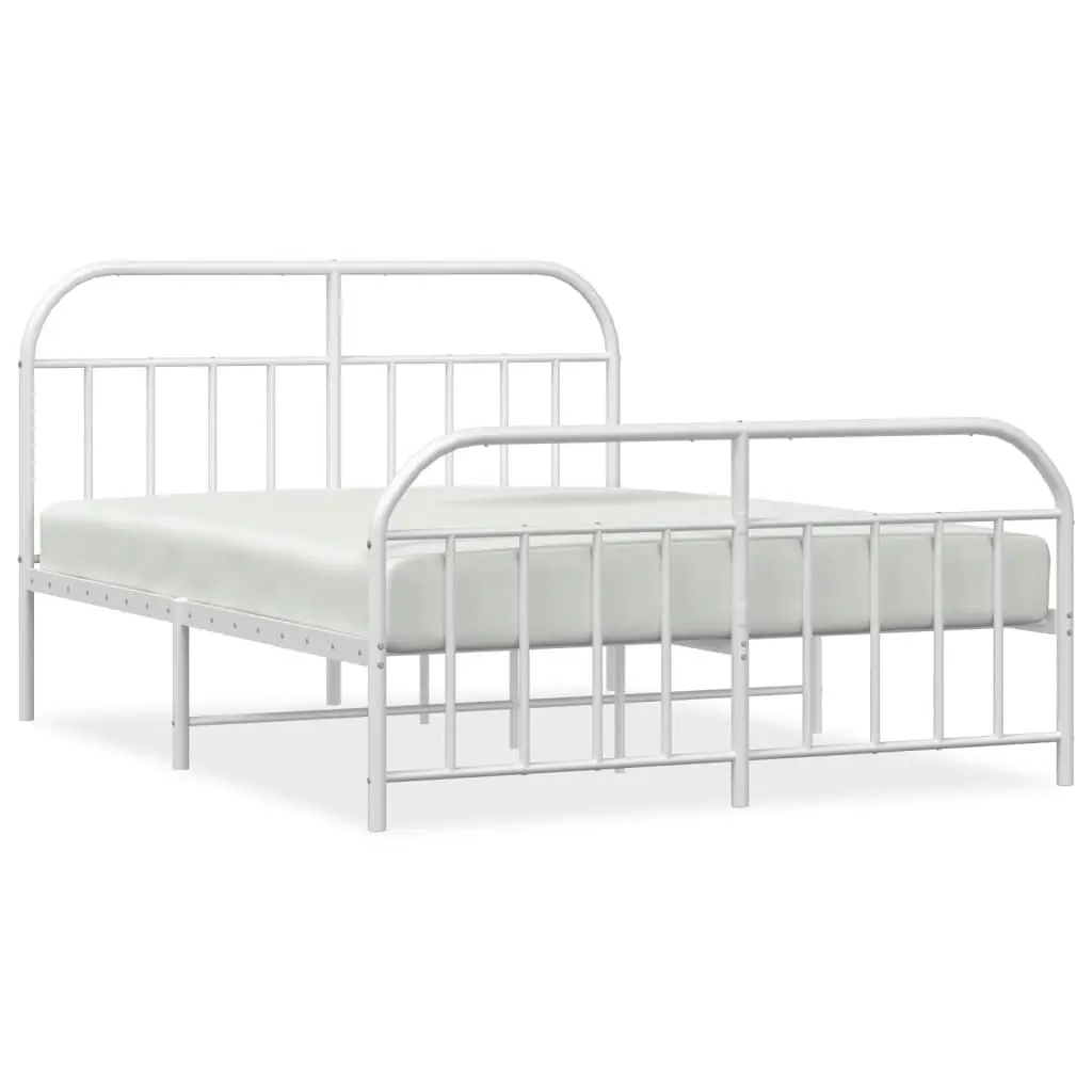 Metal Bed Frame with Headboard and Footboard White 153x203 cm Queen 353704