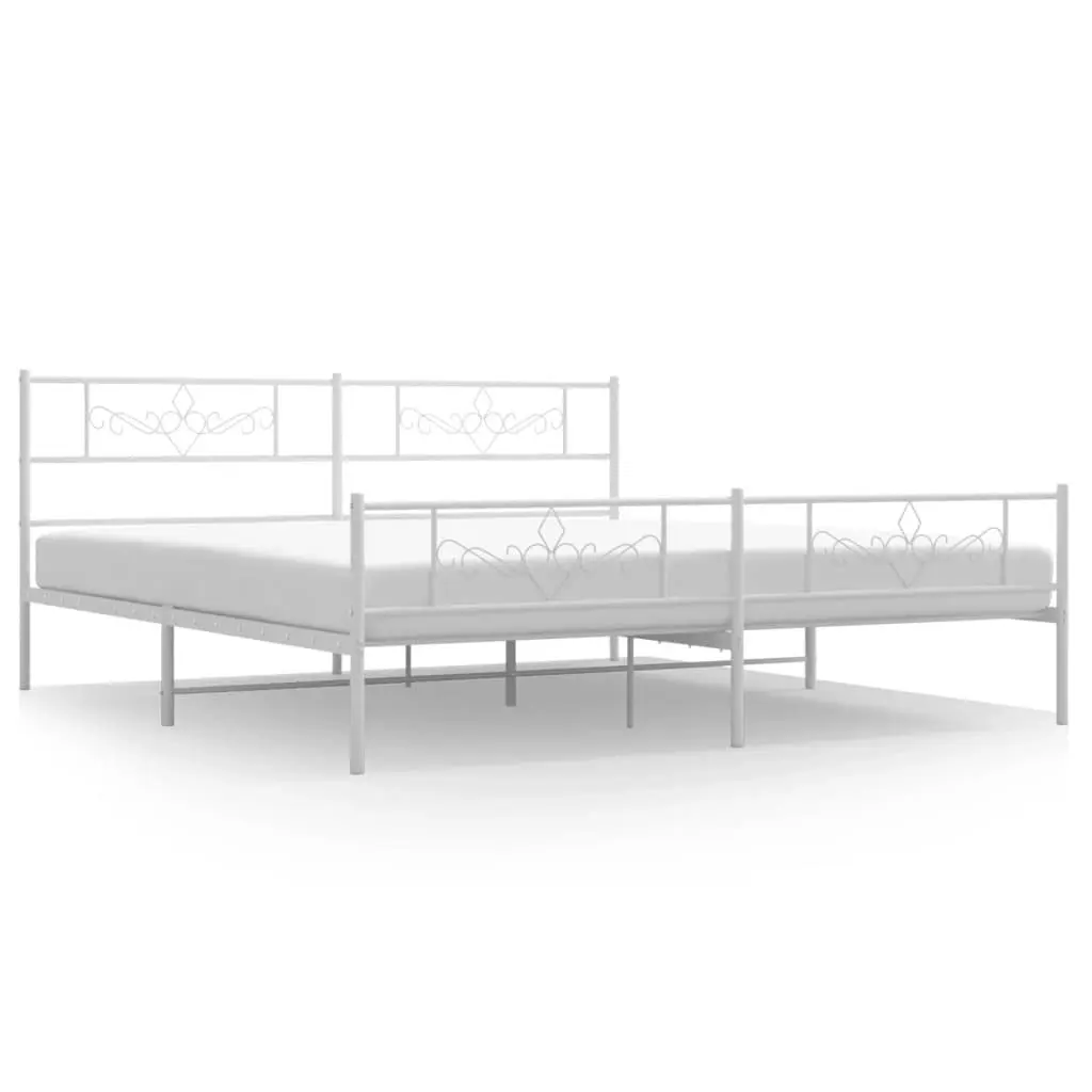 Metal Bed Frame with Headboard and Footboard White 183x203 cm King Size 355338