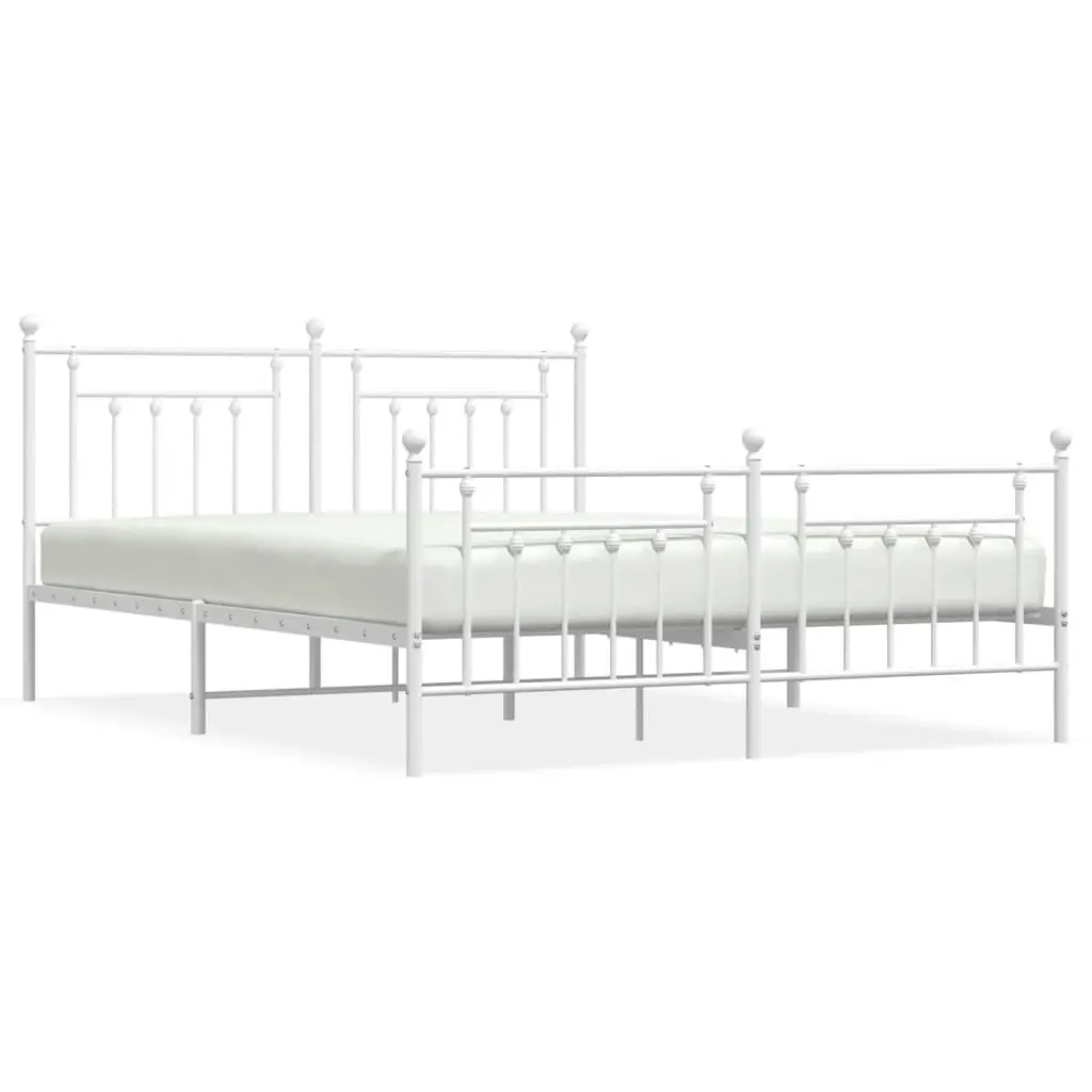 Metal Bed Frame with Headboard and Footboard White 183x203 cm King Size 353608