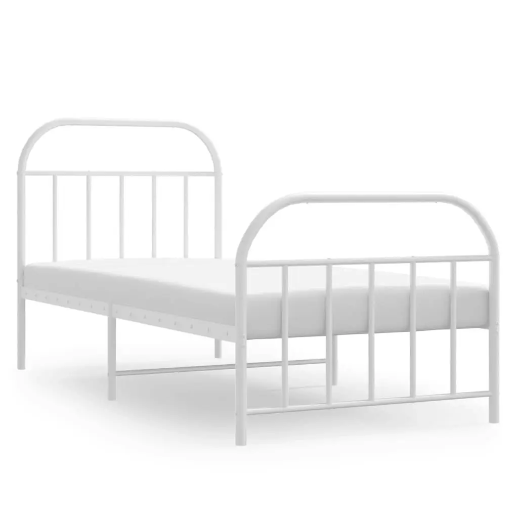 Metal Bed Frame with Headboard and Footboard White 92x187 cm Single Size 353694