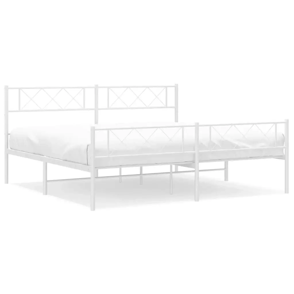 Metal Bed Frame with Headboard and Footboard White 183x203 cm King Size 372348