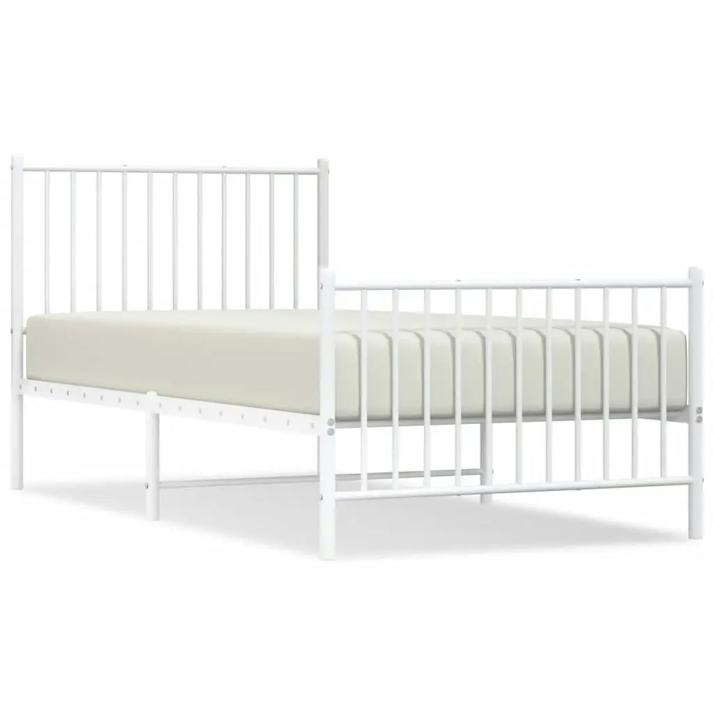 Metal Bed Frame with Headboard and Footboard White 92x187 cm Single Size 350941