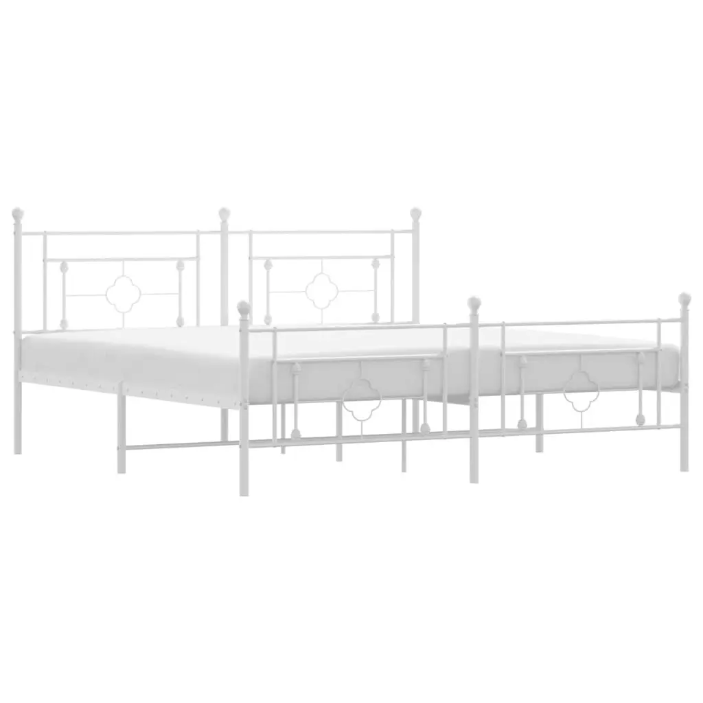 Metal Bed Frame with Headboard and Footboard White 183x203 cm King Size 374410