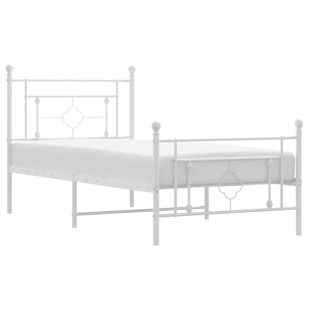 Metal Bed Frame with Headboard and Footboard White 90x190 cm 374398