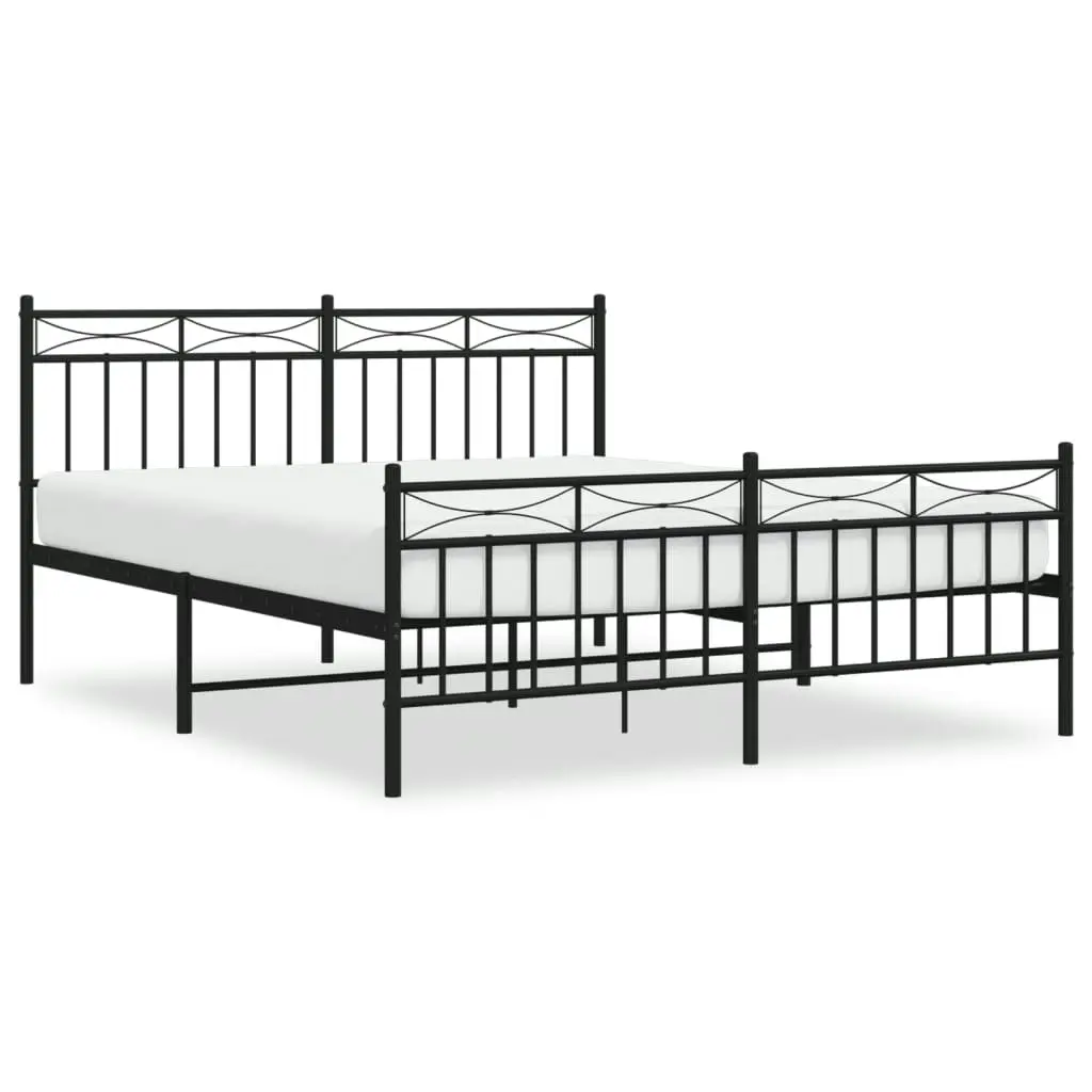 Metal Bed Frame with Headboard and FootboardÂ Black 150x200 cm 373711