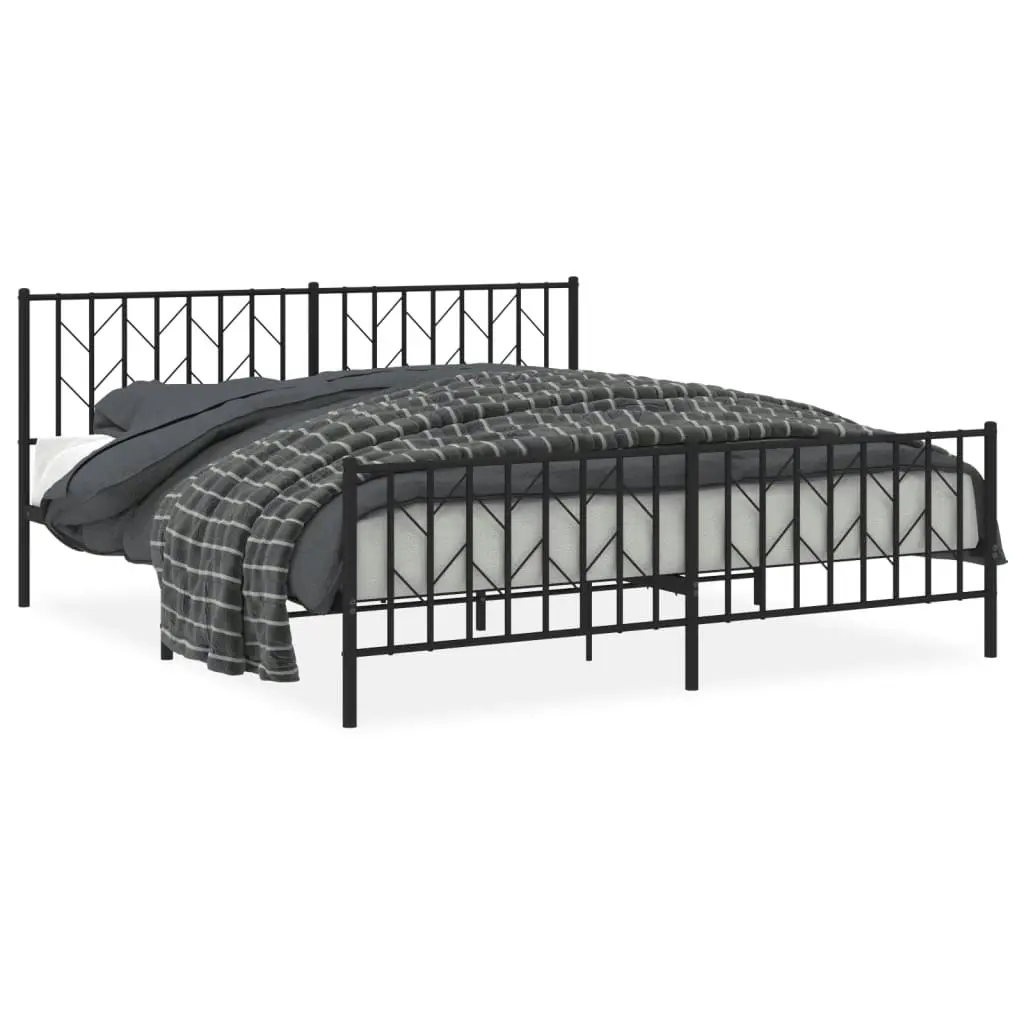 Metal Bed Frame with Headboard and FootboardÂ Black 183x203 cm King Size 374459