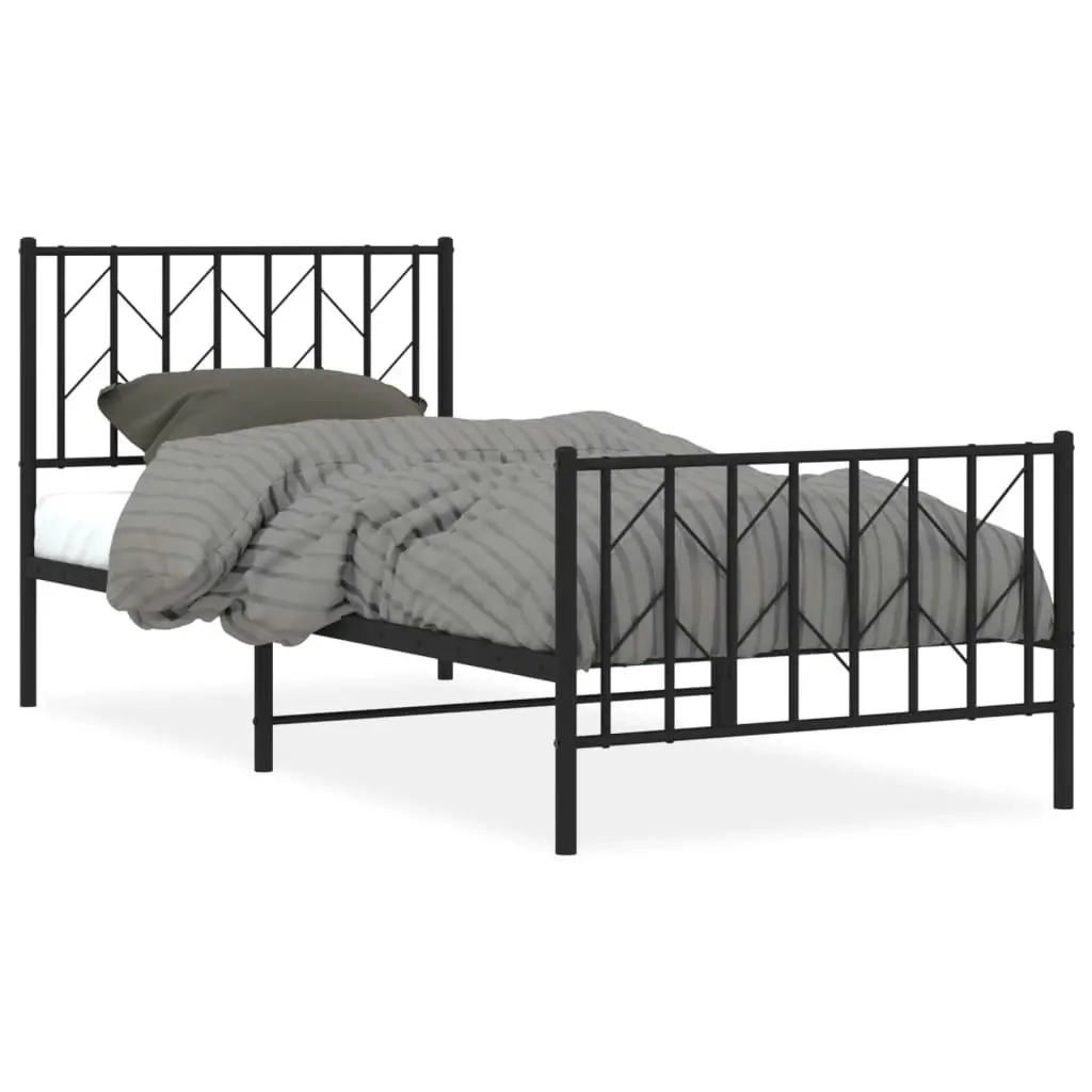 Metal Bed Frame with Headboard and FootboardÂ Black 90x190 cm 374447