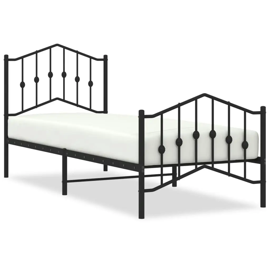 Metal Bed Frame with Headboard and FootboardÂ Black 92x187 cm Single Size 373799