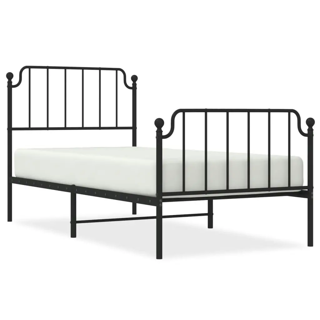 Metal Bed Frame without Mattress with Footboard??Black 90x190 cm 373897